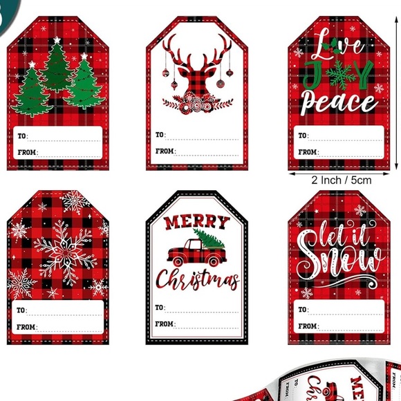 🎄60 HOLIDAY PRESENTS LABELS 2024 - red buffalo plaid set - Picture 2 of 4
